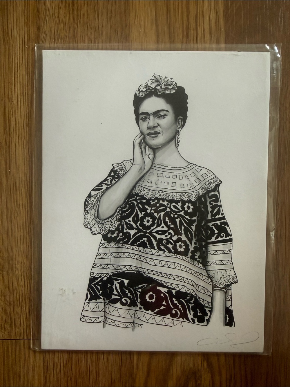 6”x8” Frida Kahlo Black & White Art Print Signed